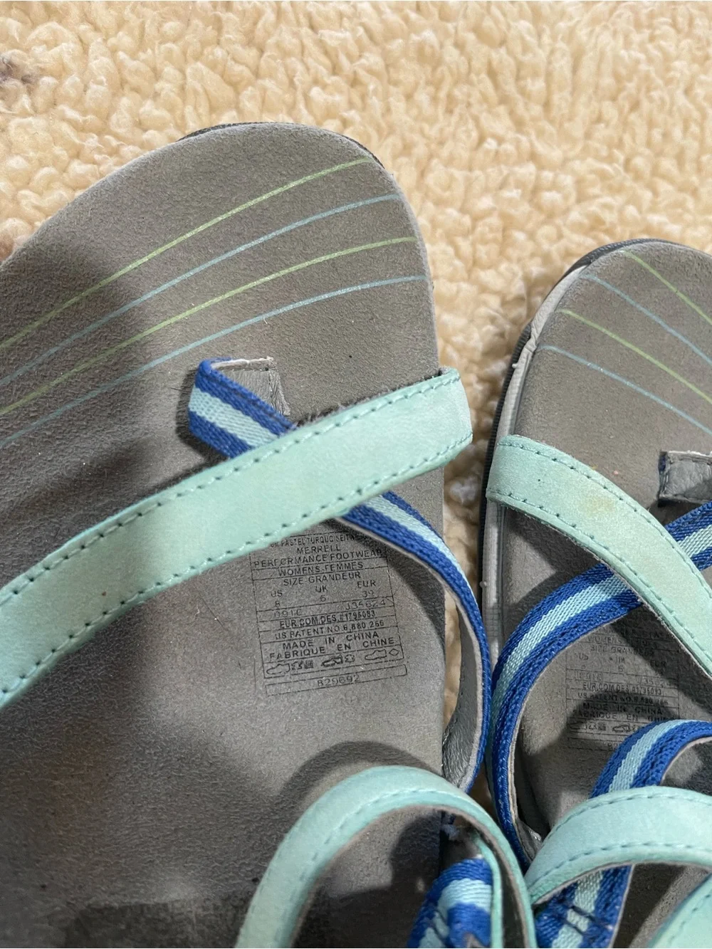 Merrell Light Blue & Grey Strappy Toe-Loop Sandals | Women’s Size 8 | Worn Once